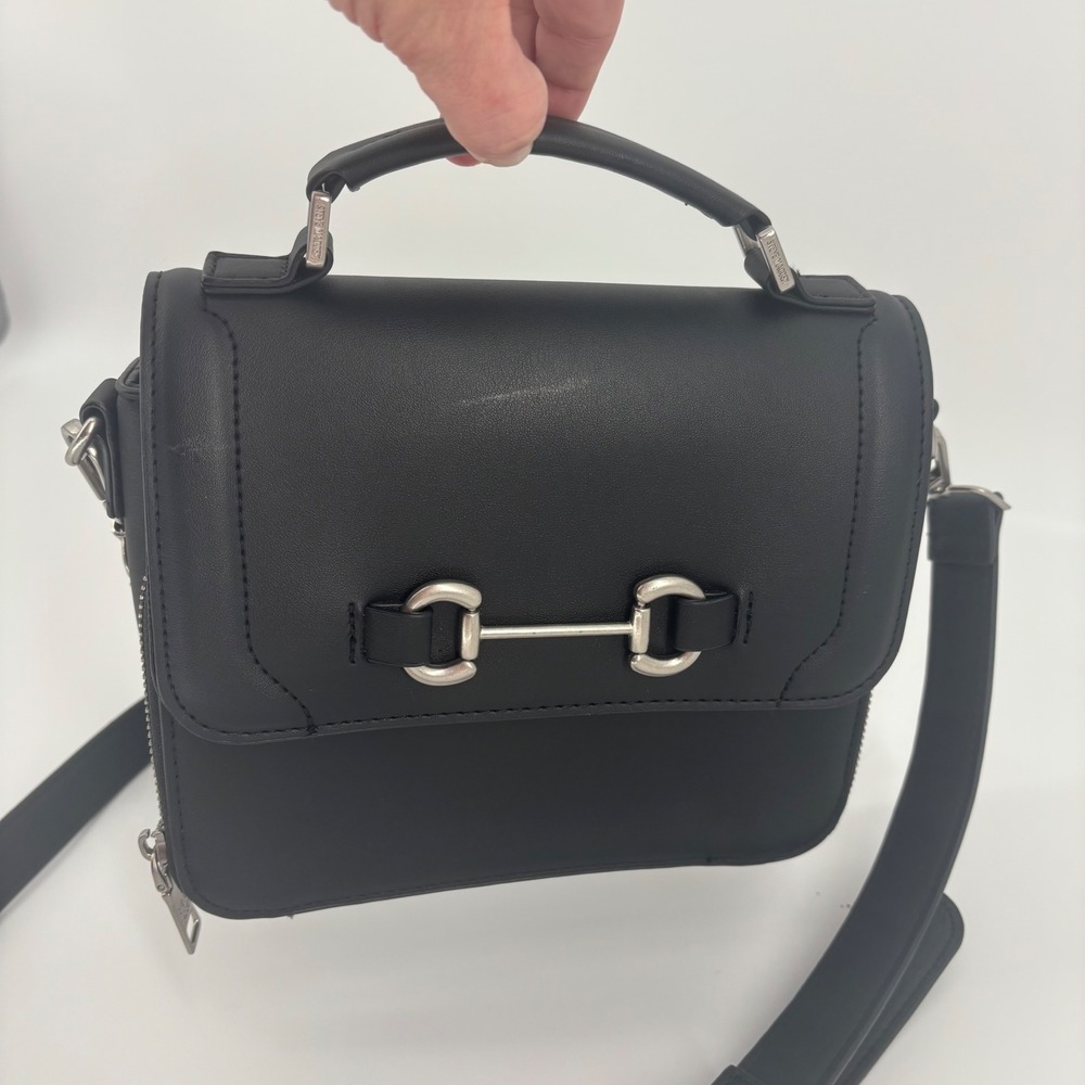 Steve Madden black horsebit top handle crossbody minimalist goth equestrian bag